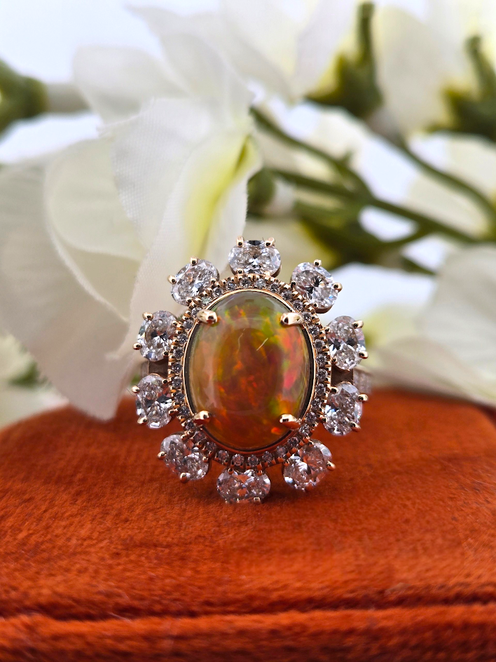 Holly | 14k Yellow Gold | Opal & Lab Diamond | Ring