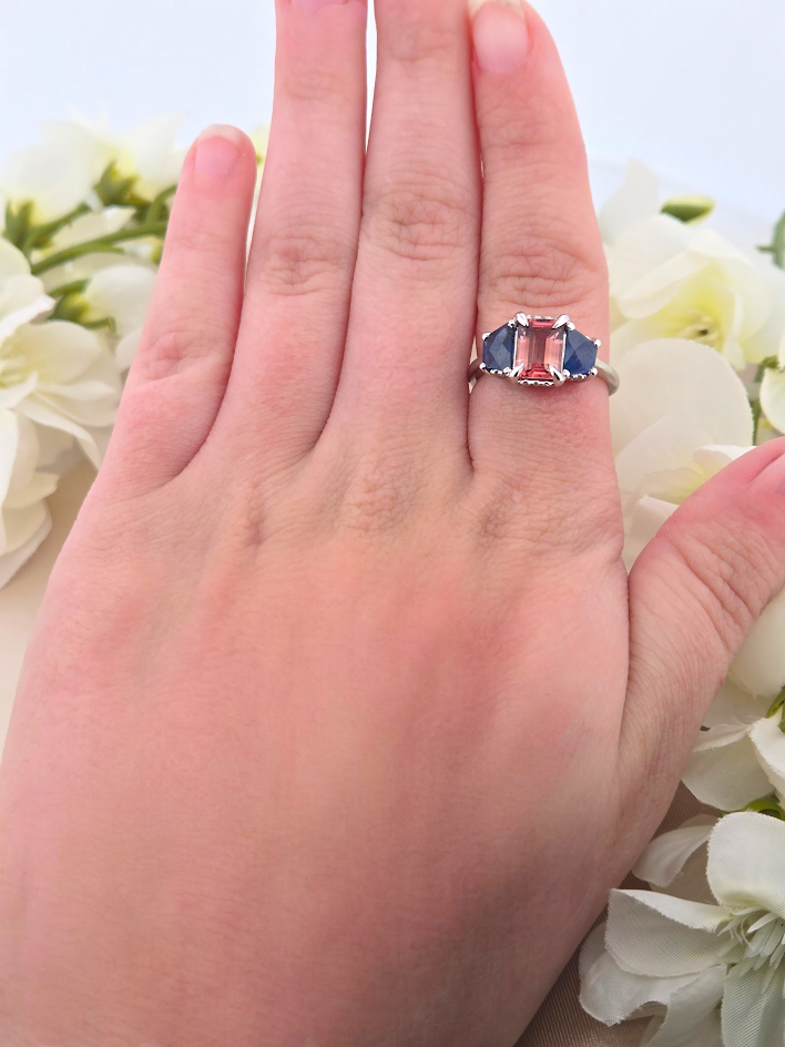 Andromeda | 14k White Gold | Tourmaline, Sapphire, & Natural Diamond | Ring