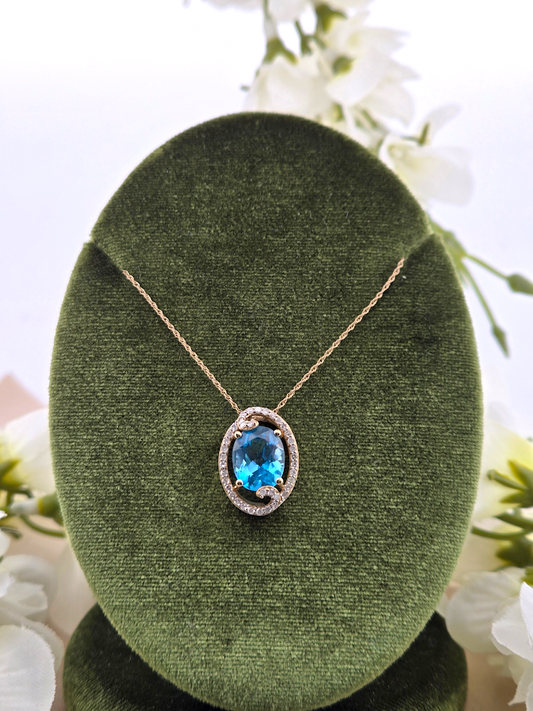 Luna | 10k Yellow Gold | Blue Topaz & Natural Diamond | Necklace