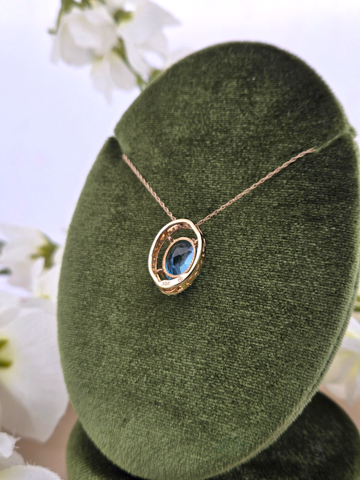 Lenny | 10k Yellow Gold | Blue Topaz & Natural Diamond | Necklace