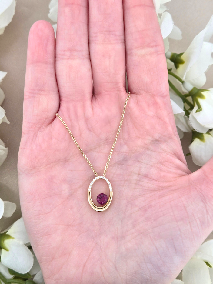 Megara | 14k Yellow Gold | Rhodolite Garnet & Diamond | Necklace