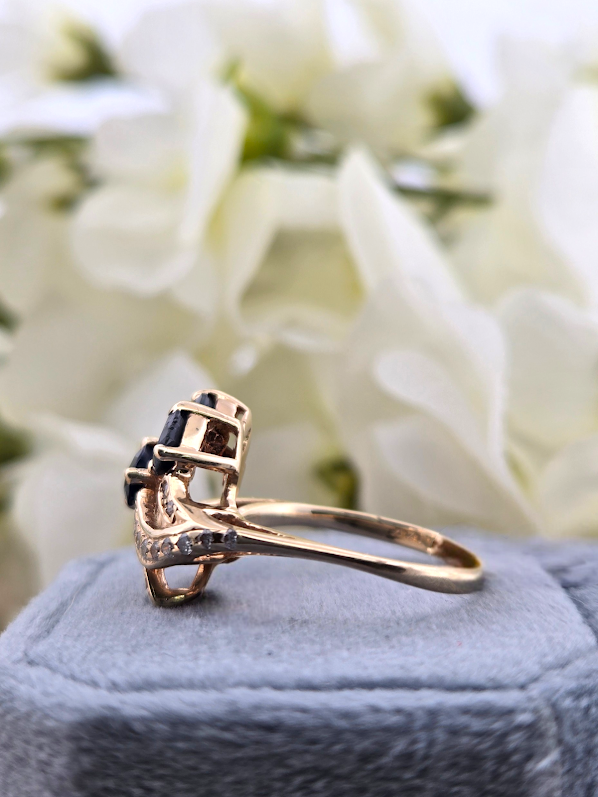 Julie | 14k Yellow Gold | London Blue Topaz & Natural Diamond | Ring