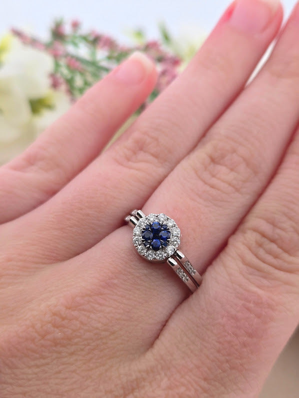 Astreia | 14k White Gold | Natural Diamonds & Sapphires | Ring