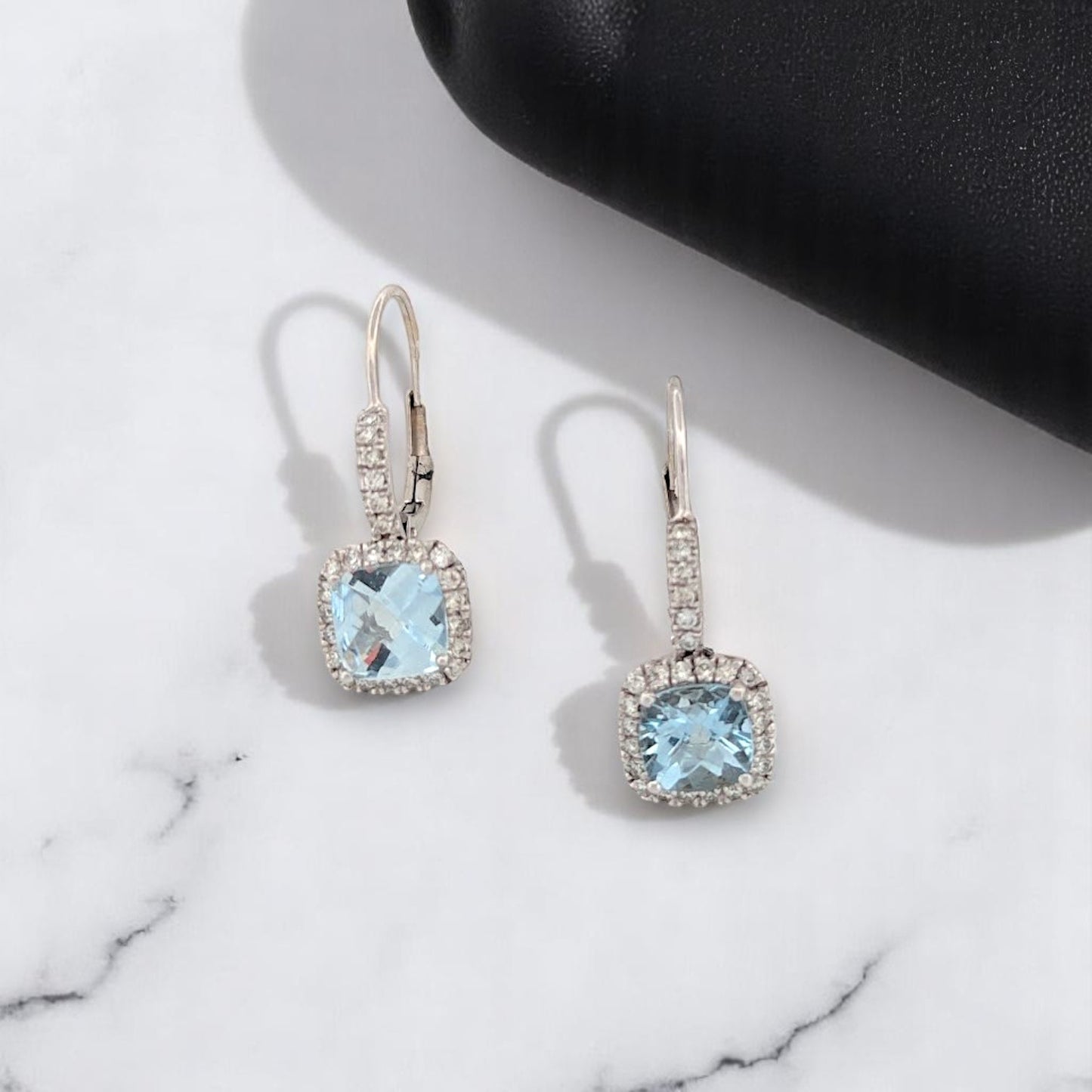 Theophania | 10K White Gold | Aquamarine and Natural Diamond | Earrings
