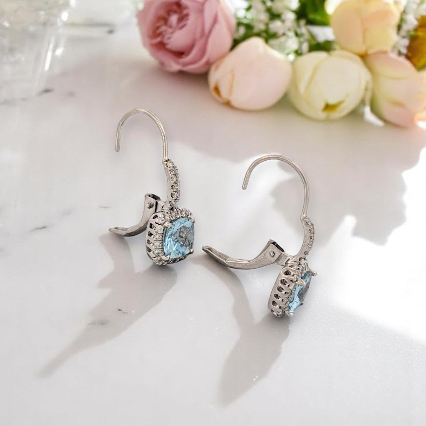 Theophania | 10K White Gold | Aquamarine and Natural Diamond | Earrings