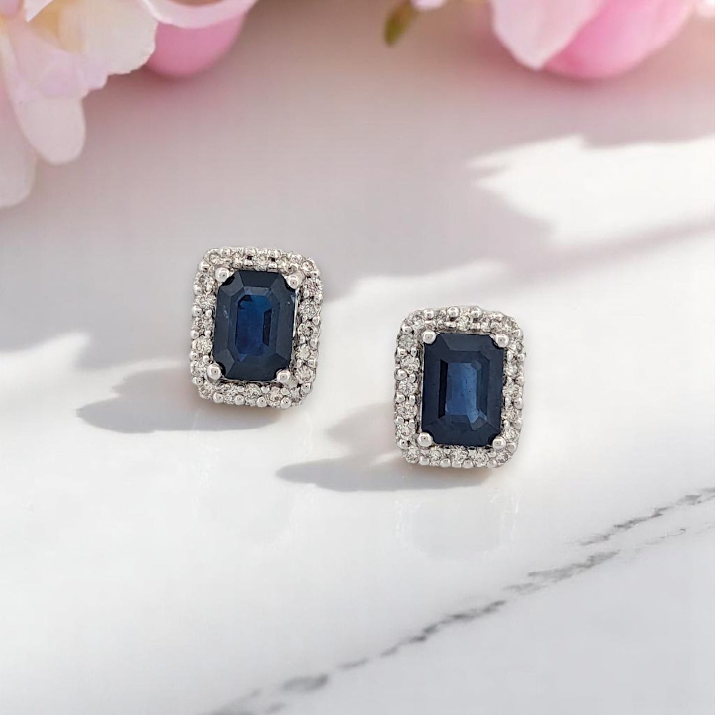 Winslow | 10K White Gold | Sapphire and Natural Diamond | Earrings