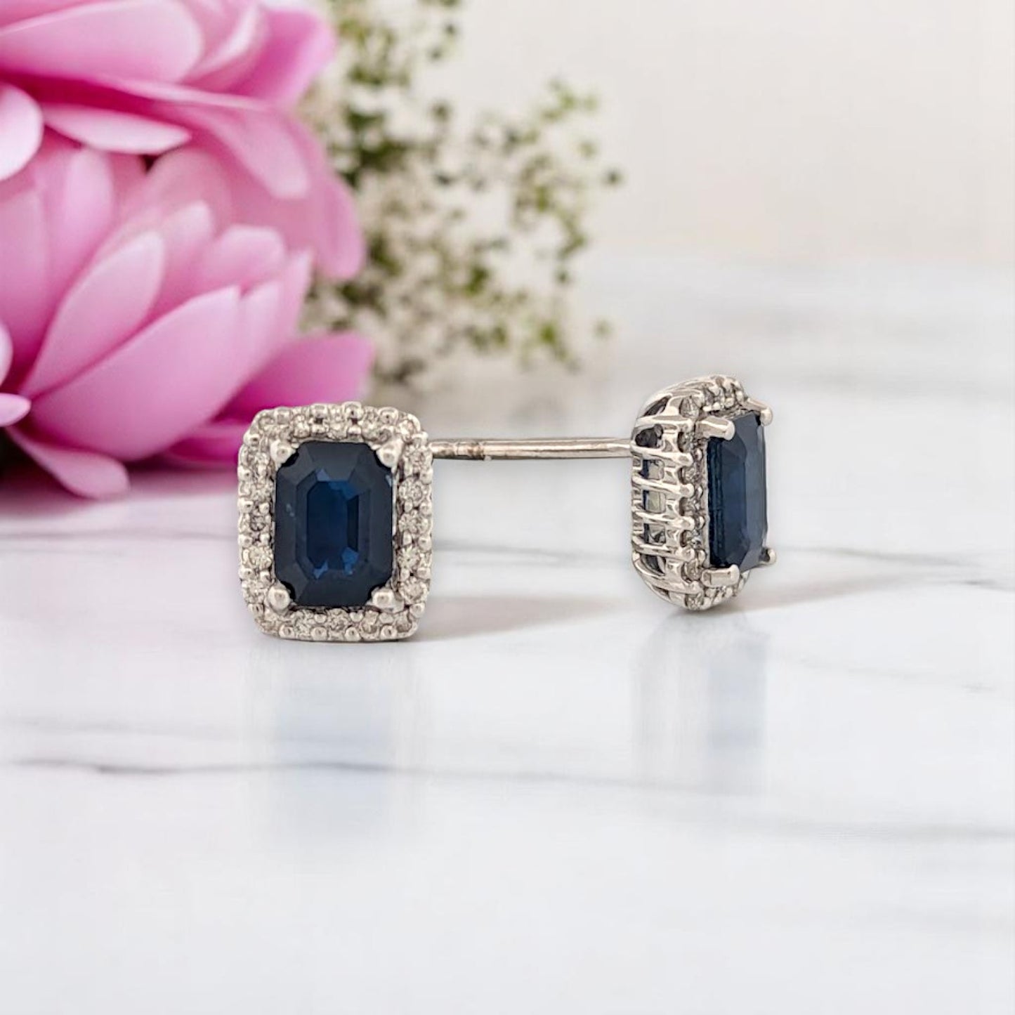 Winslow | 10K White Gold | Sapphire and Natural Diamond | Earrings