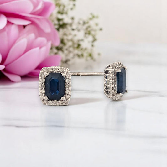 Winslow | 10K White Gold | Sapphire and Natural Diamond | Earrings