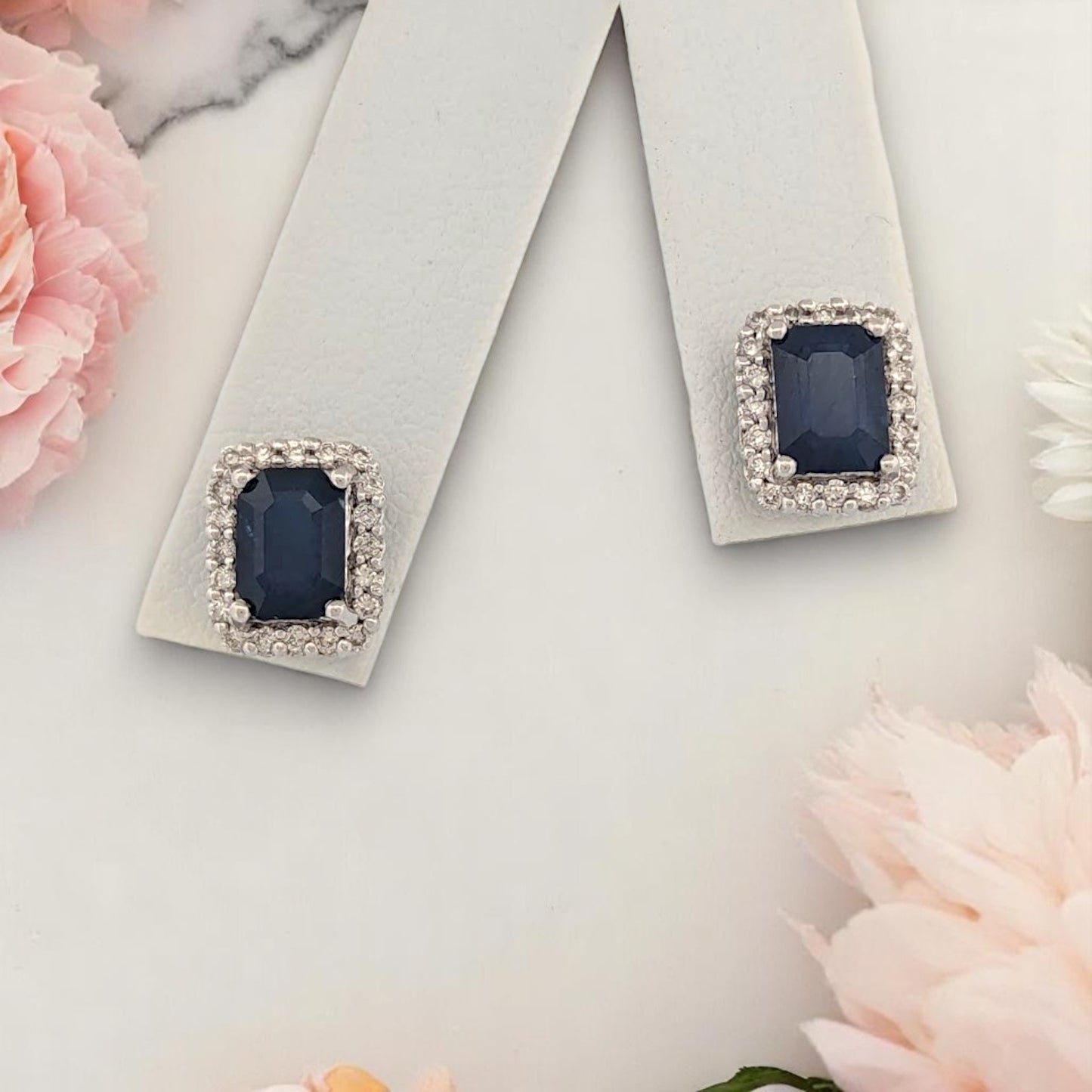 Winslow | 10K White Gold | Sapphire and Natural Diamond | Earrings