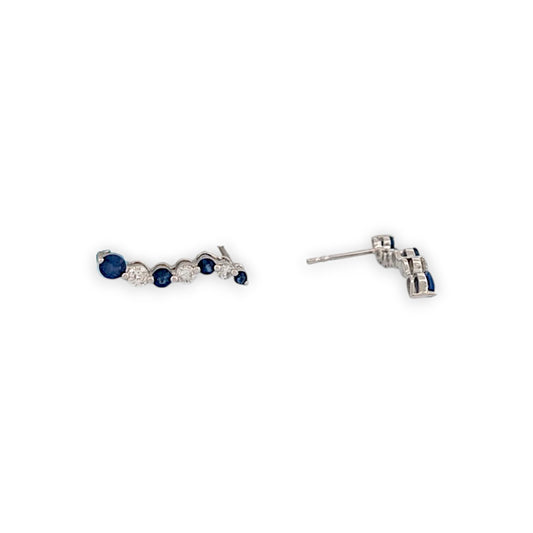 14k white gold post earrings with 1.38 ctw natural Sapphires and Diamonds