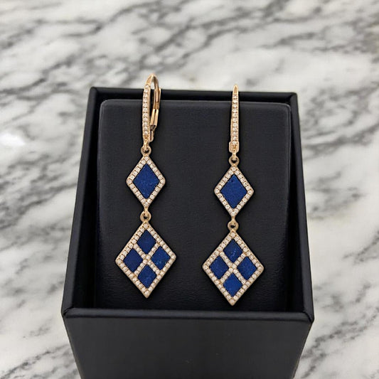 Giselle | 14K Yellow Gold | Lapis and Natural Diamond | Earrings