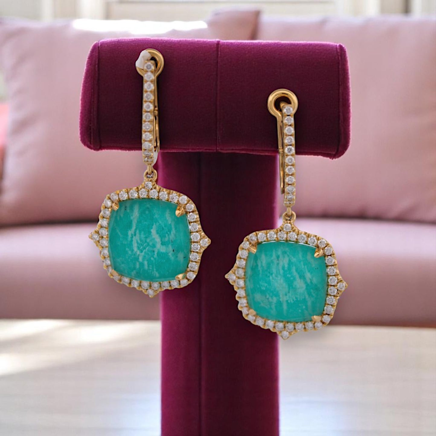 Iolanthe | 18K Yellow Gold | Amazonite and Natural Diamond | Earrings