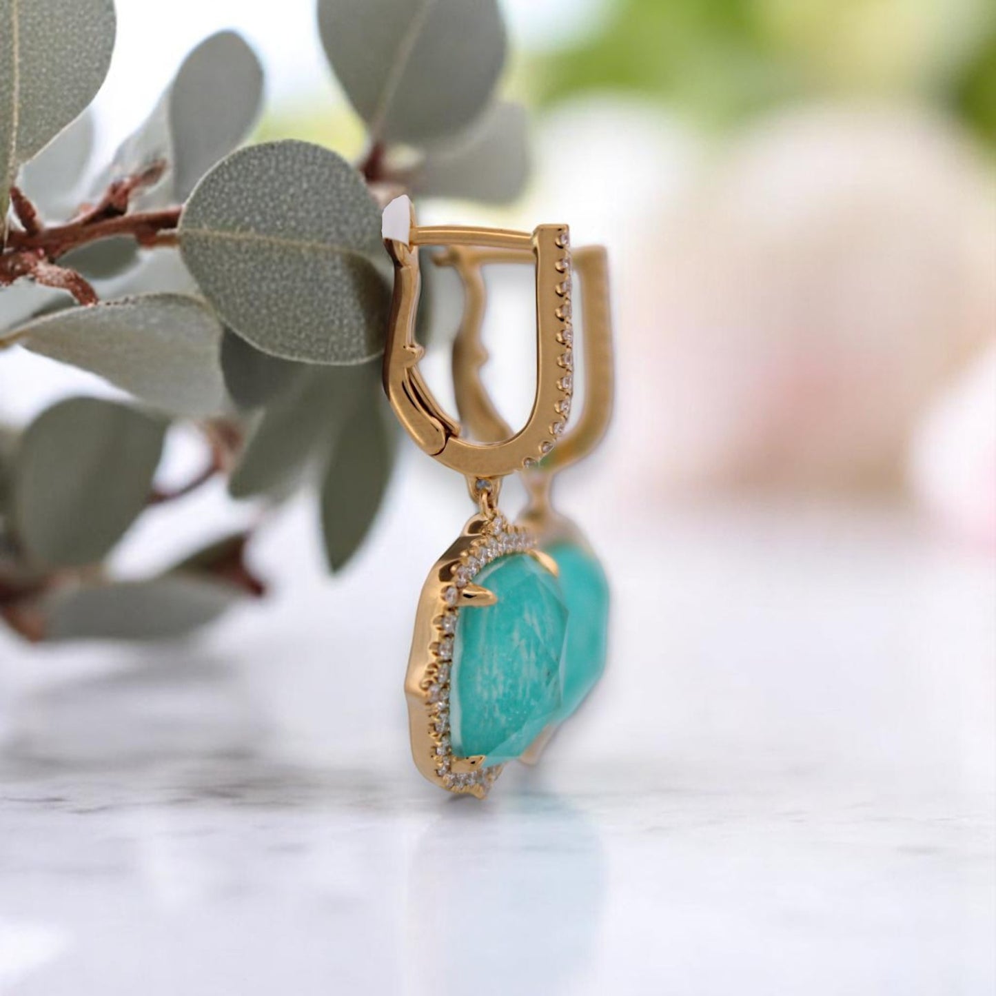 Iolanthe | 18K Yellow Gold | Amazonite and Natural Diamond | Earrings