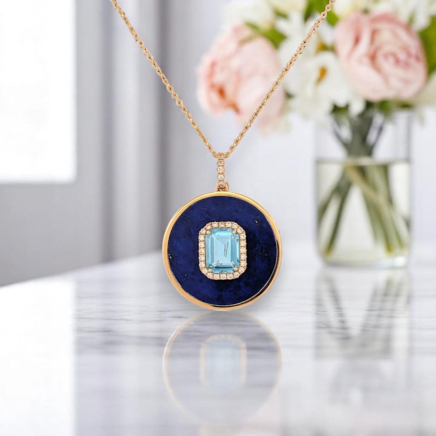 Calanthe | 18K Yellow Gold | Topaz, Lapis and Natural Diamond | Necklace