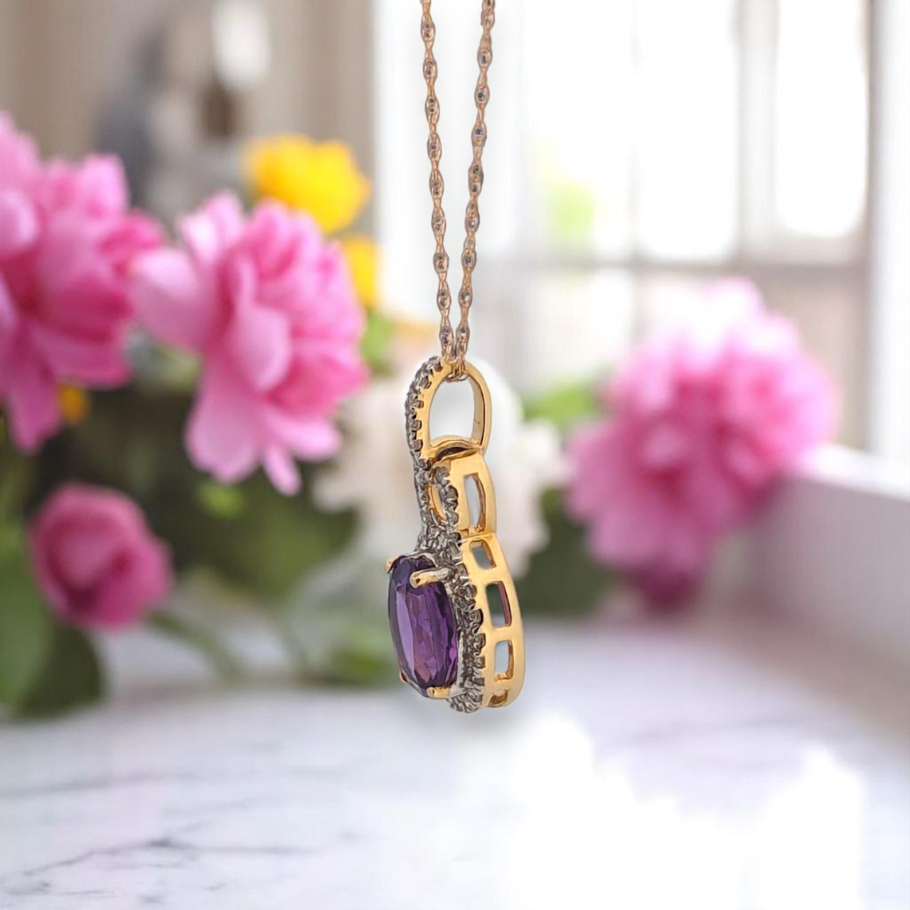 Storm | 10k Yellow Gold | Amethyst and Diamond | Necklace