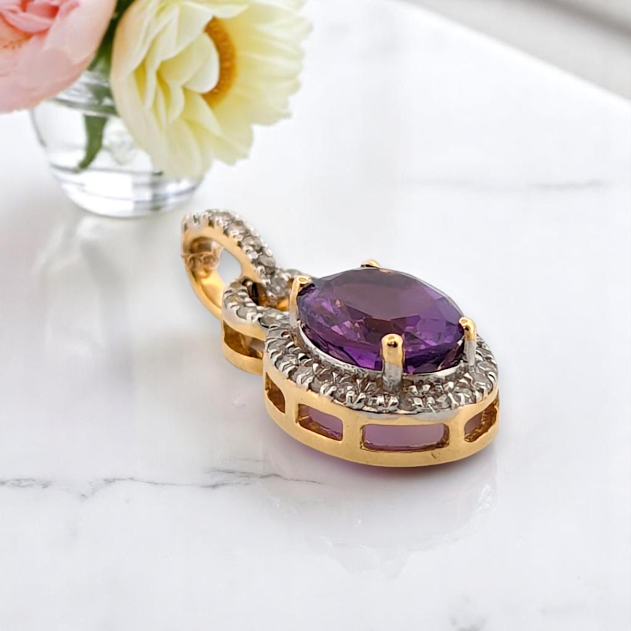 Storm | 10k Yellow Gold | Amethyst and Diamond | Necklace