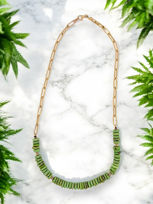 Elara | 14K Yellow Gold | Gaspeite | Necklace