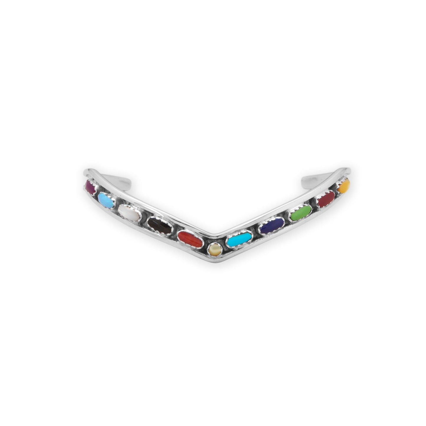 Handmade Round and Oval Multi Stone V Cuff Bracelet