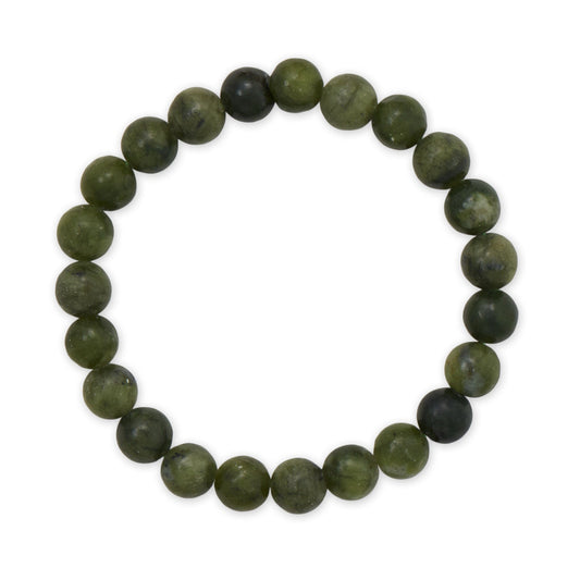8mm Round Green Chinese Jade Stretch Bracelet