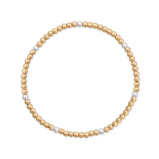 7 3mm 14/20 Gold Filled and Polished Silver Bead Stretch Bracelet