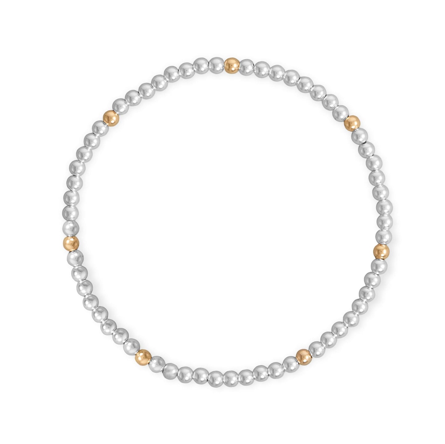 7 3mm Polished Silver and 14/20 Gold Filled Bead Stretch Bracelet