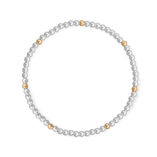 7 3mm Polished Silver and 14/20 Gold Filled Bead Stretch Bracelet
