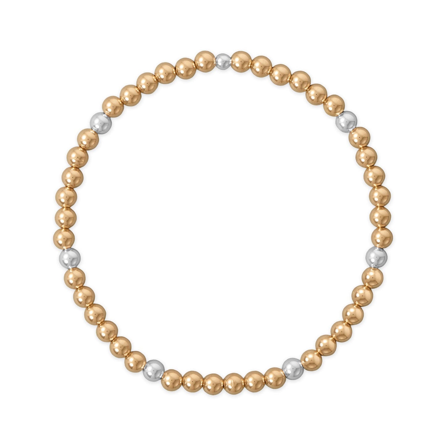 7 4mm 14/20 Gold Filled and Polished Silver Bead Stretch Bracelet