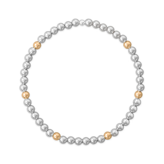 7 4mm Polished Silver and 14/20 Gold Filled Bead Stretch Bracelet