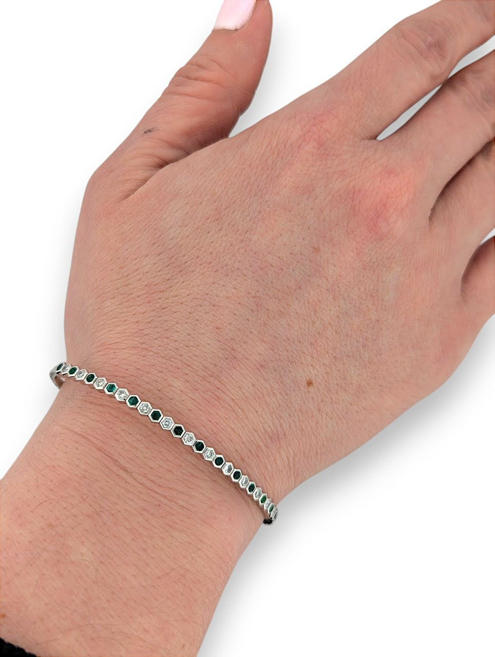 Fianna | 14K White Gold | Emerald and Natural Diamond | Bracelet