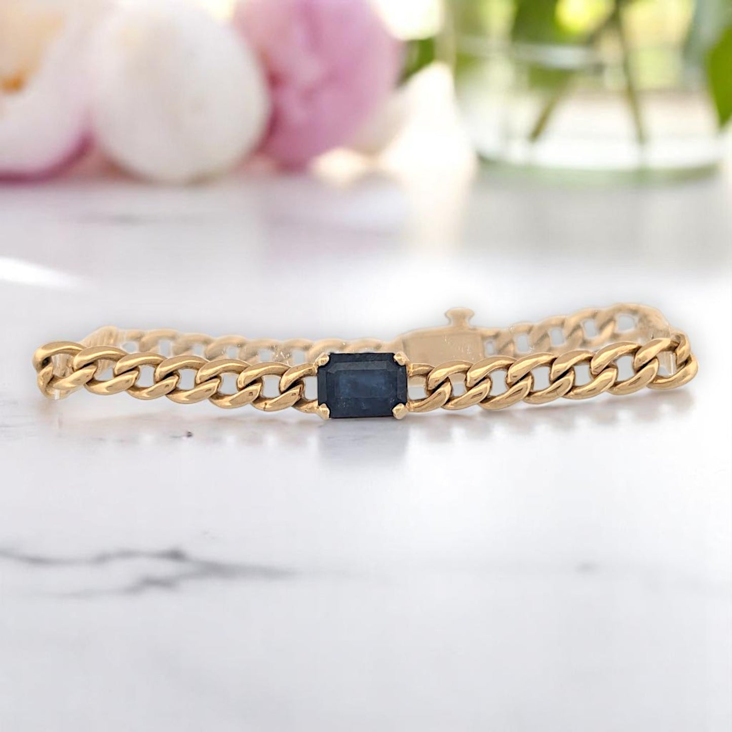 14k yellow gold bracelet with emerald cut natural sapphire