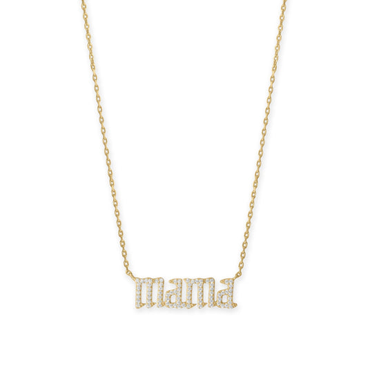 16 + 2 14 Karat Gold Plated CZ mama Necklace
