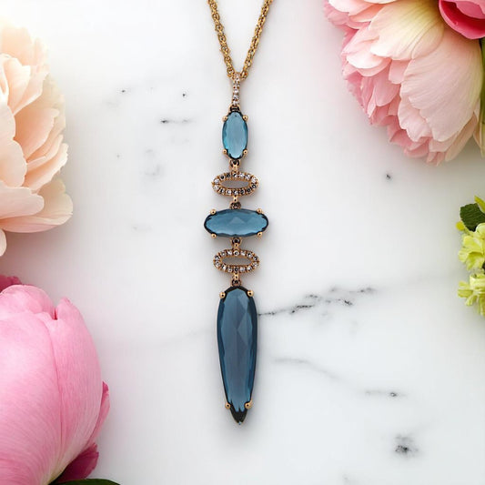 14k Yellow Gold Pendant with 5.04 ct London Blue Topaz & .08 ctw Diamonds on Adjustable 16–18" Chain