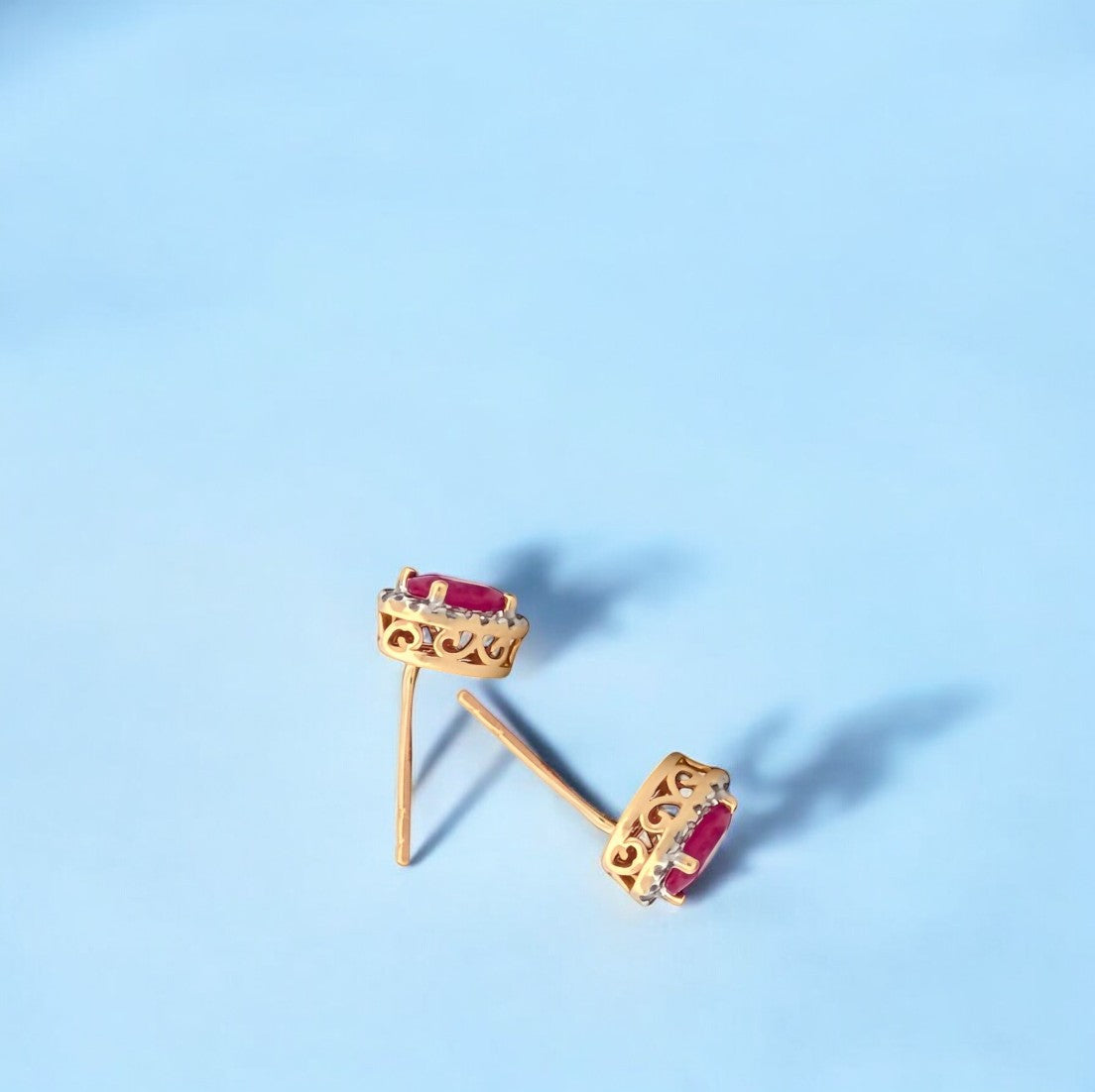 Bonnie | Ruby & Diamond Stud Earrings | 14k Yellow Gold Stud Earrings With 1 Carat Of Natural Rubies And .15 Ctw Of Diamonds