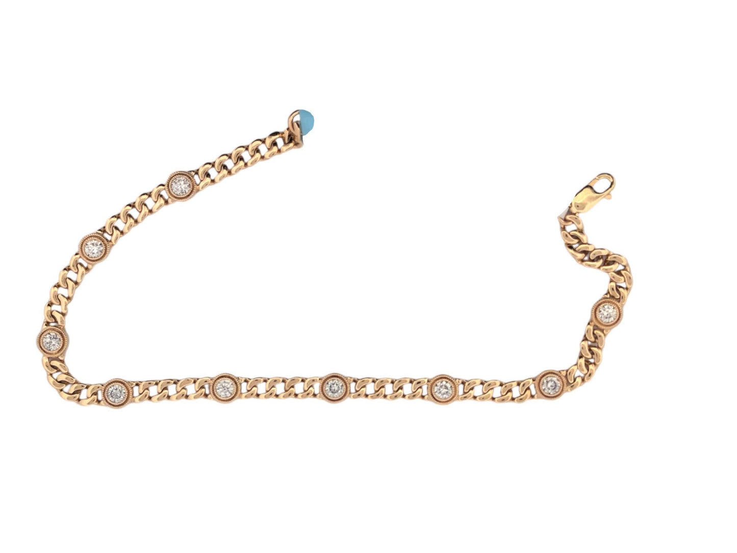 Brooke | 3/4ct Diamond Cuban Link Bracelet | 14k Yellow Gold | Bezel Setting Solitaire Diamond Bracelet| Curb Link Bracelet