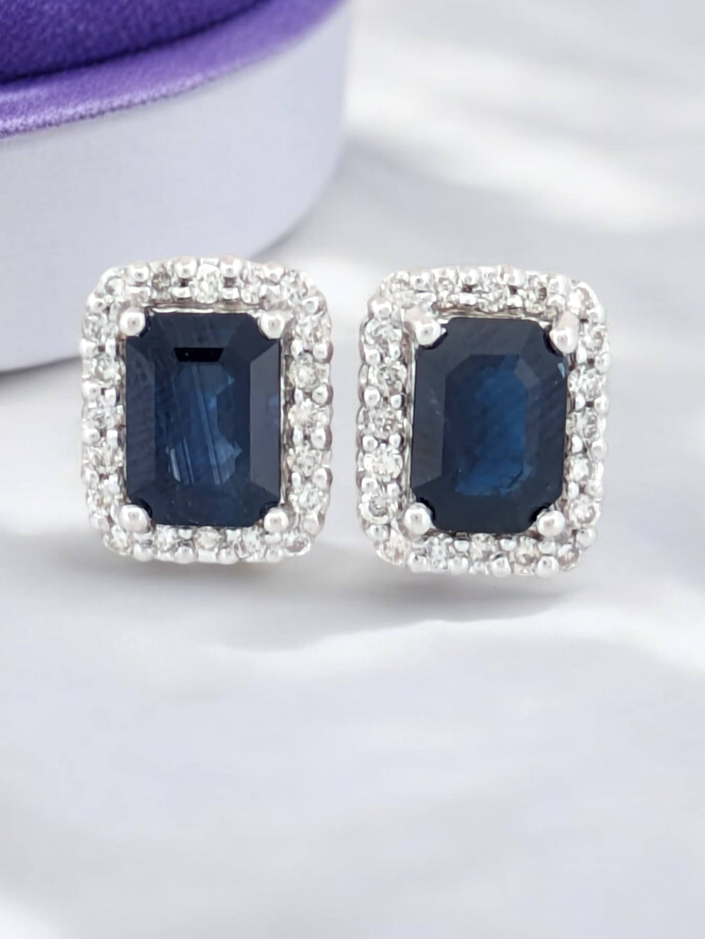 Winslow | 10K White Gold | Sapphire and Natural Diamond | Earrings