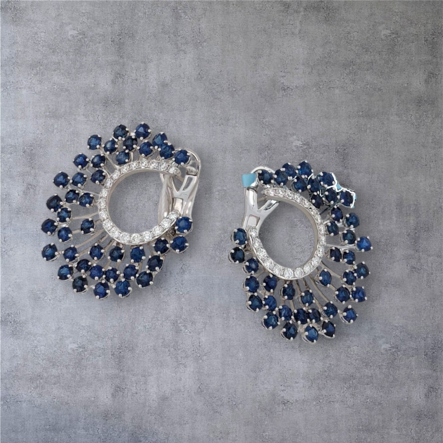 Faith | 18k White Gold Earrings with 10.12 Carat Blue Sapphires and 1 Carat Diamonds, Peacock-Inspired Luxury Earrings, Elegant Statement Jewelry