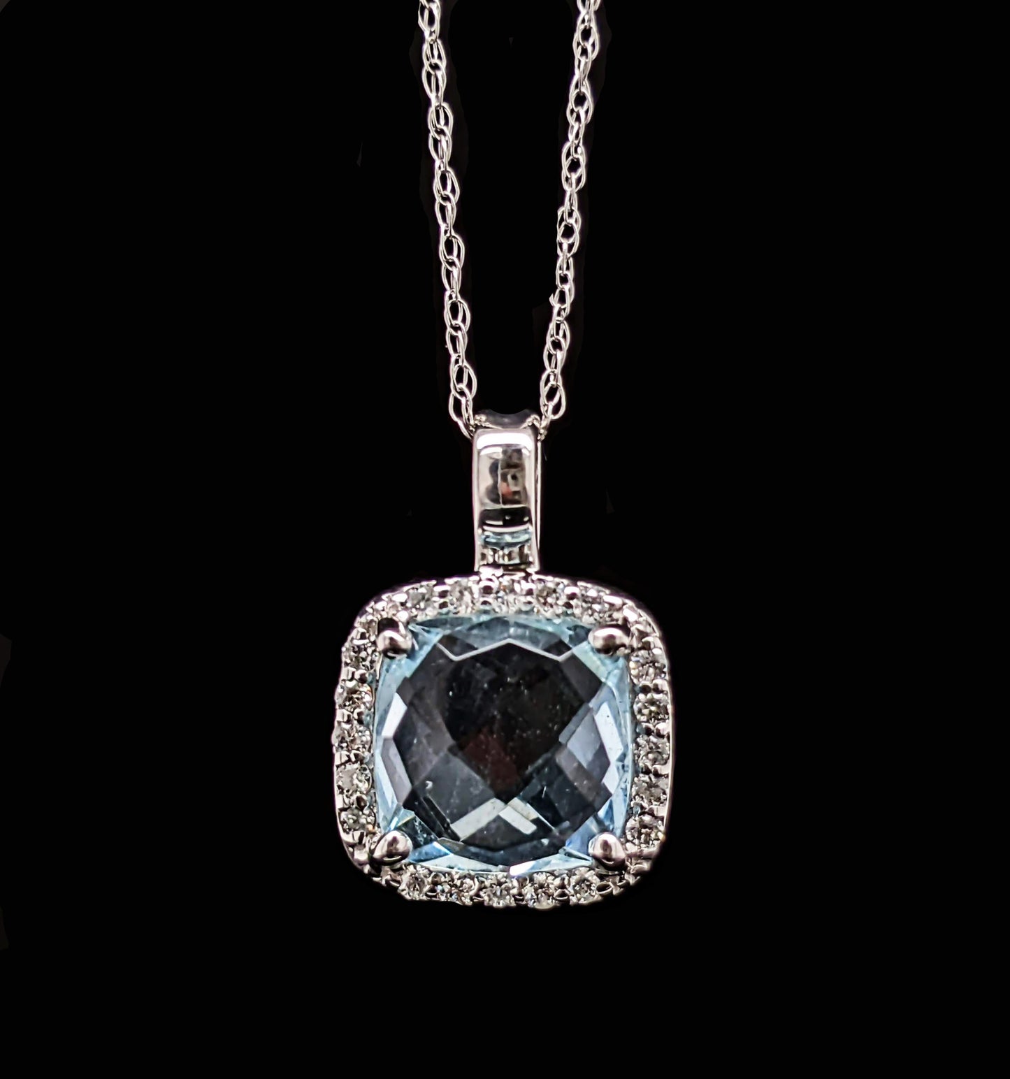 Mona - 14k White Gold, Aquamarine, and Diamond Necklace