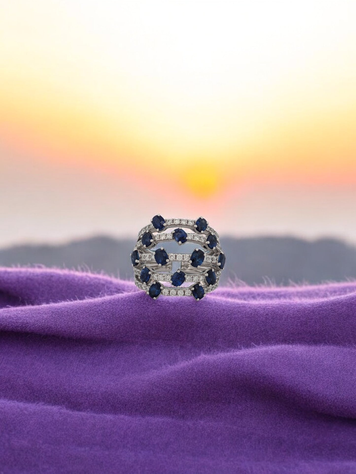 Yasmin | 18k White Gold Ring with 3.55 CTW Sapphires and Diamonds, Elegant Fine Jewelry Gift, Unique Gemstone Ring, Size 6