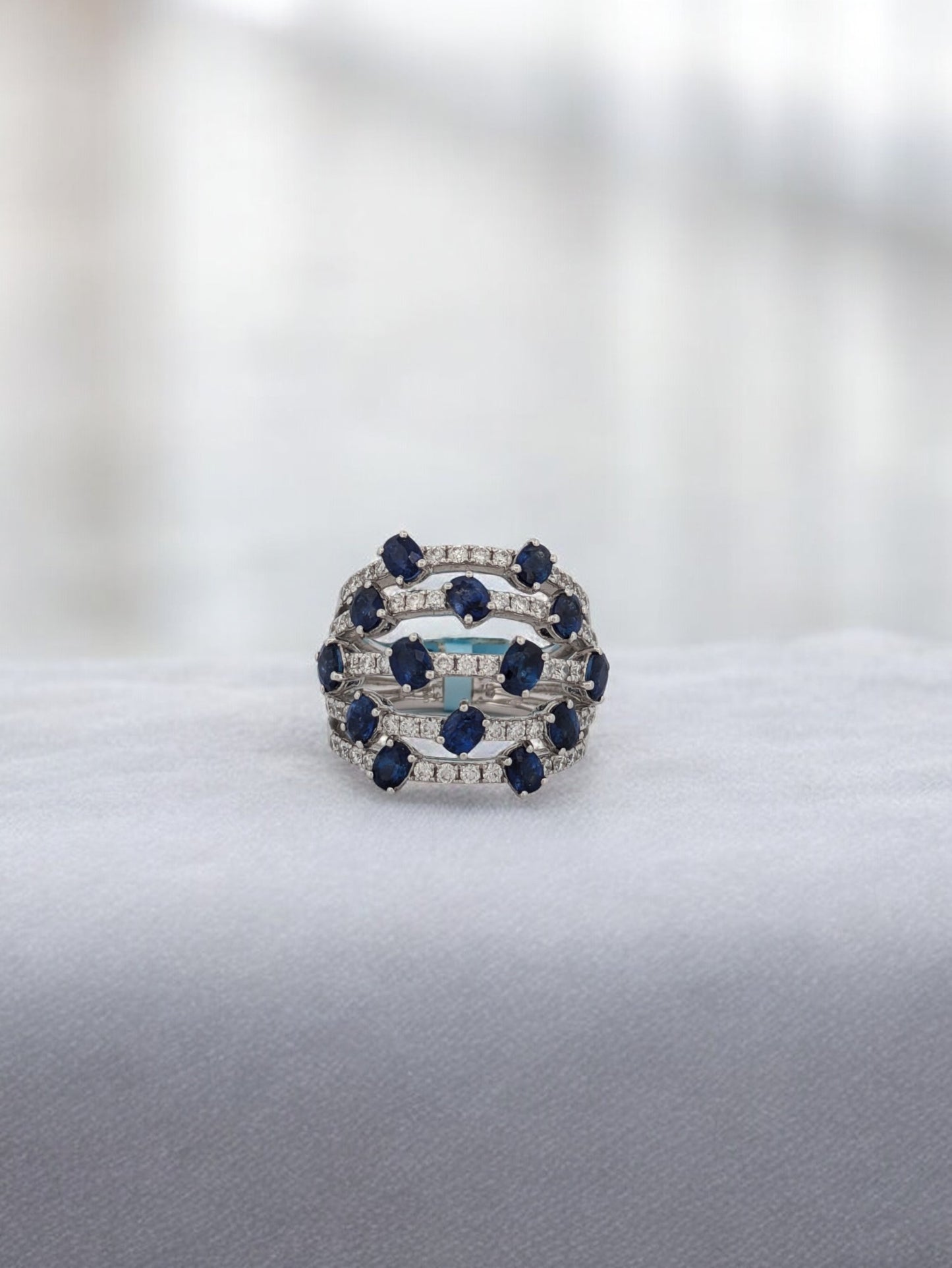 Yasmin | 18k White Gold Ring with 3.55 CTW Sapphires and Diamonds, Elegant Fine Jewelry Gift, Unique Gemstone Ring, Size 6