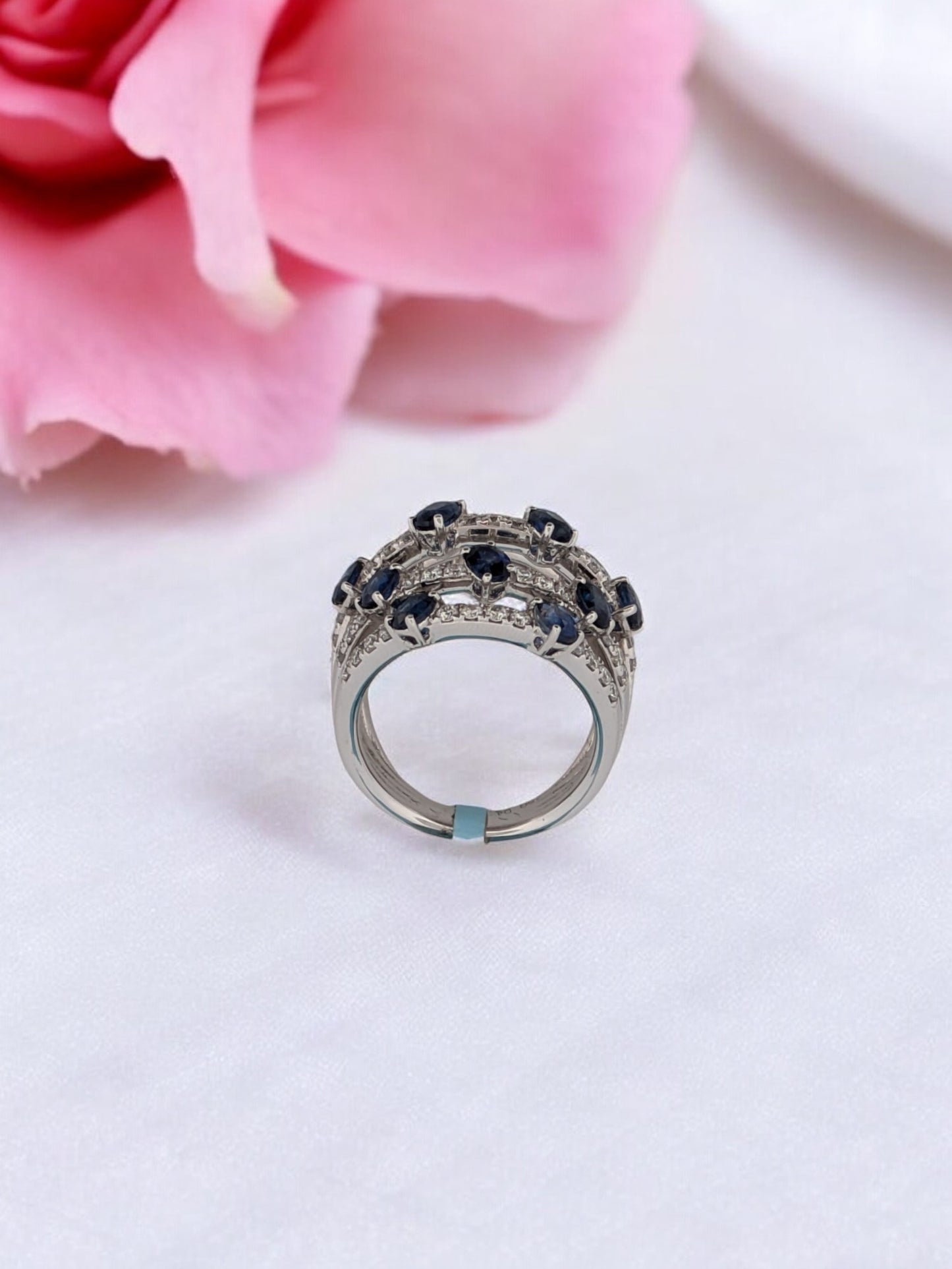 Yasmin | 18k White Gold Ring with 3.55 CTW Sapphires and Diamonds, Elegant Fine Jewelry Gift, Unique Gemstone Ring, Size 6