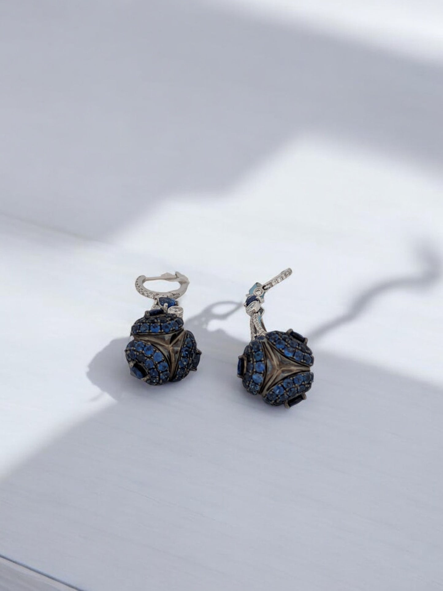 Lydia | 18k White Gold Sapphires Dangle Earrings| .73 ctw Diamond Blue Sapphire Earrings| Natural Sapphire 1.5