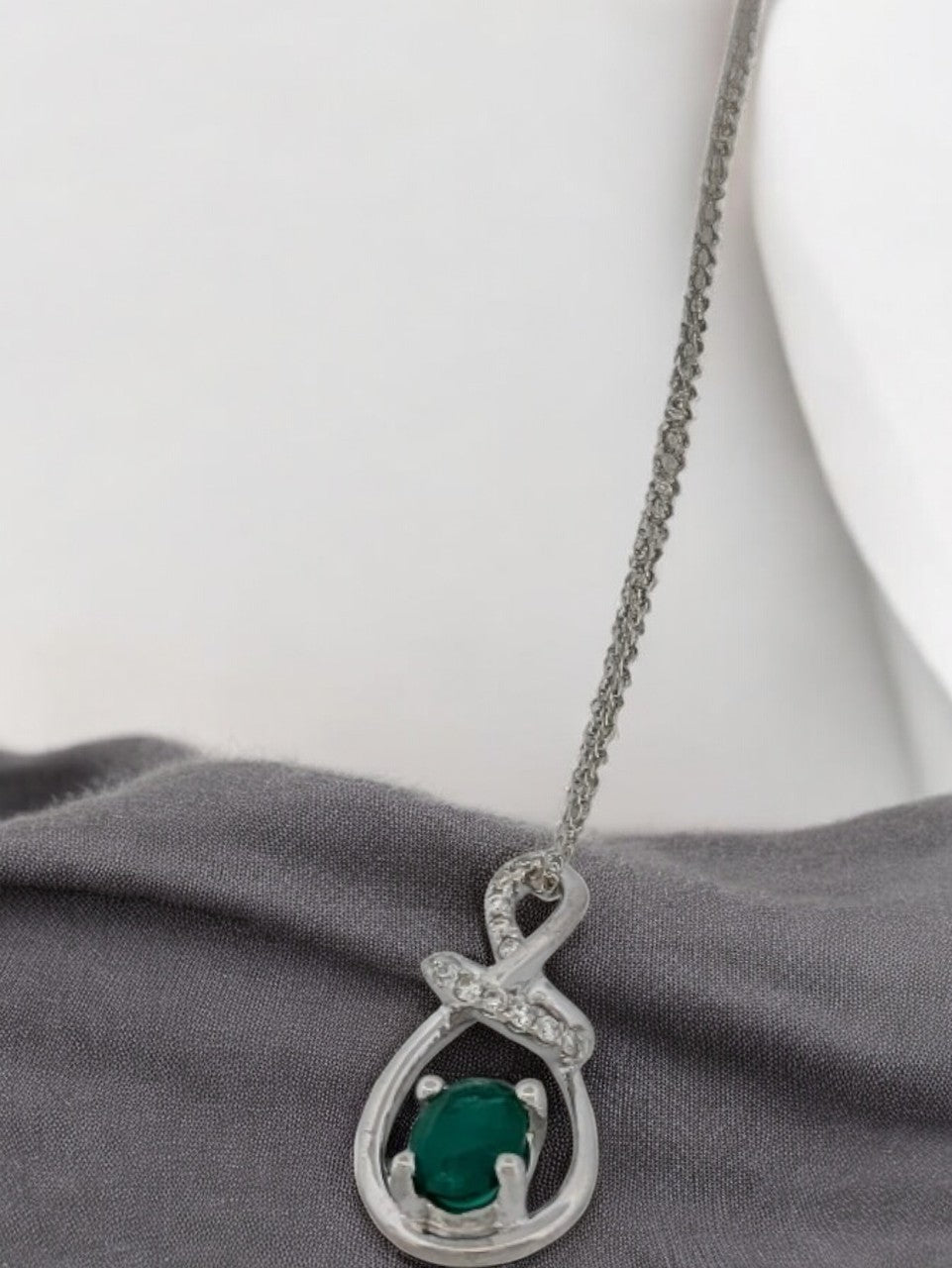 Candace | 14k White Gold Necklace And Pendant With A .44 Ct Oval Emerald And .05 Carats Of Diamonds