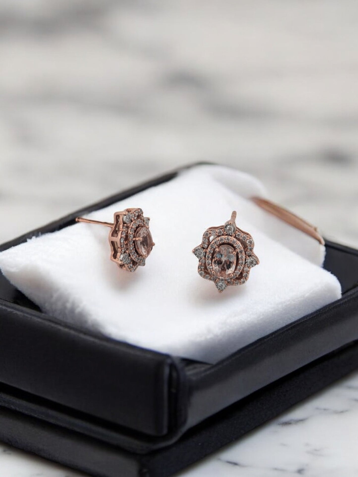 Alexis | 14k Rose Gold And Diamonds Earrings Studs, wedding studs earring, Halo Cluster Stud Earrings, Bridal Earrings, Wedding Earrings