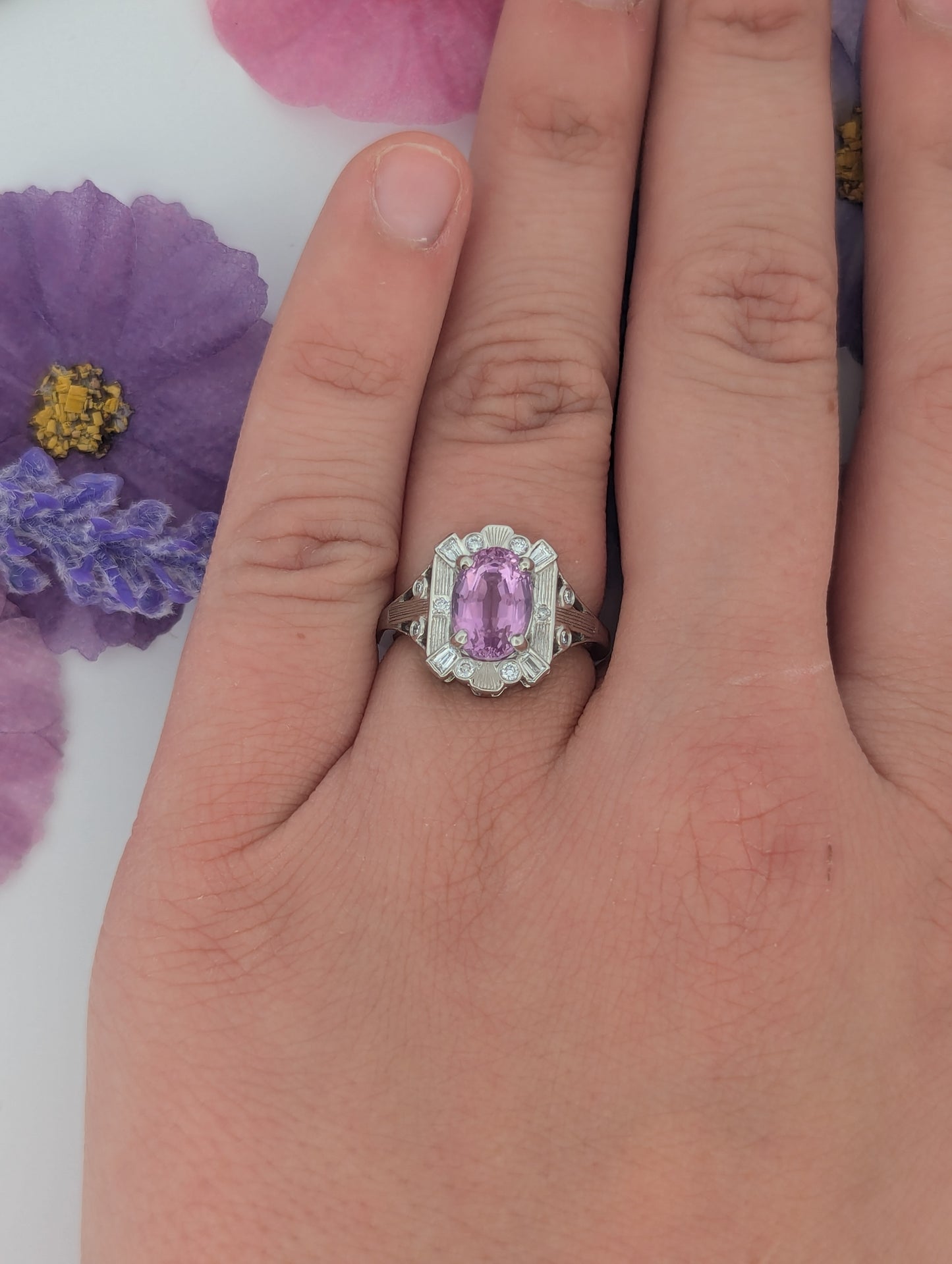 Rhiannon | Platinum | Kunzite and Lab Diamond | Ring