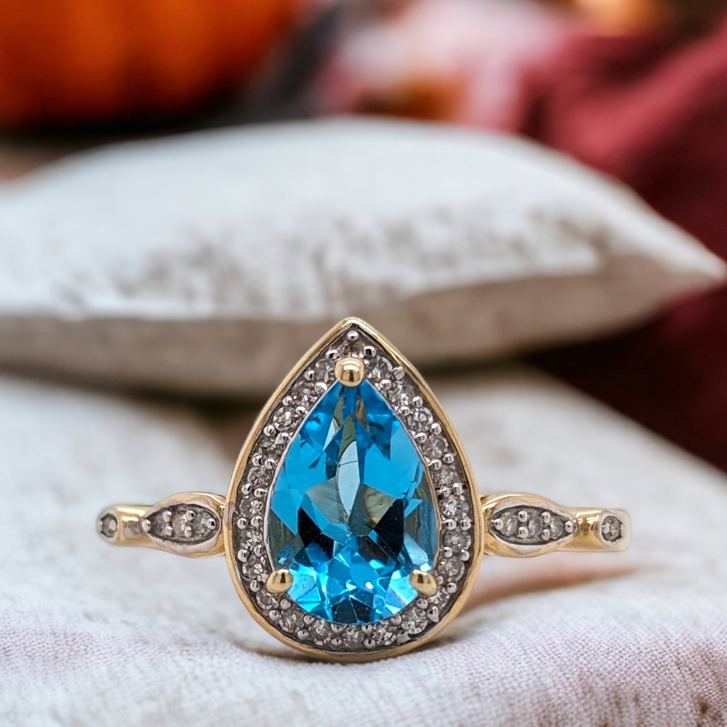 Arriana - 10k Yellow Gold, Diamond, and Topaz Ring