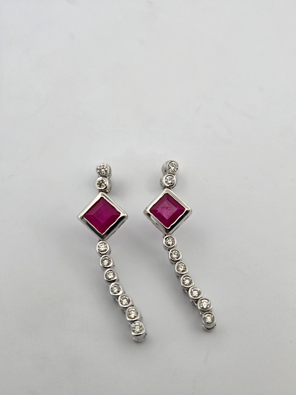 Perry | 14k White Gold | Ruby & Diamond | Earrings