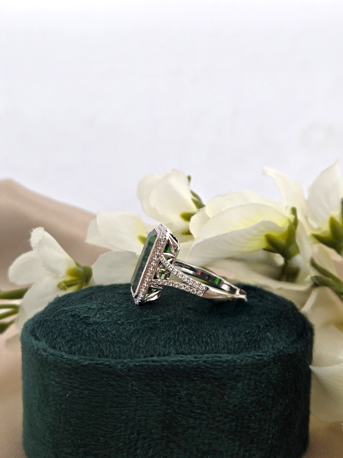 Marah | 14k White Gold | Green Tourmaline and Diamond | Ring