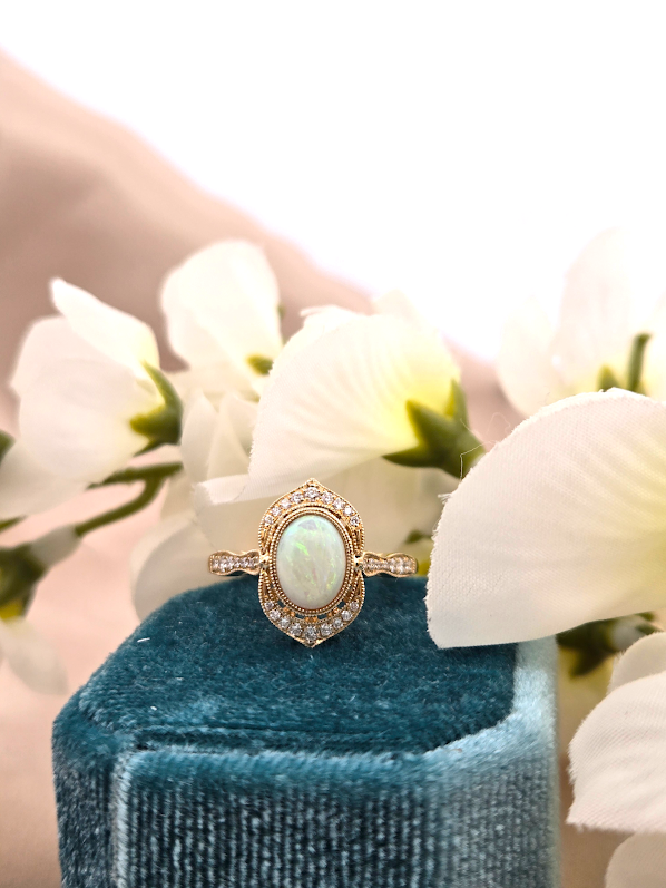 Aveline | 14K Yellow Gold | Opal & Natural Diamond | Ring