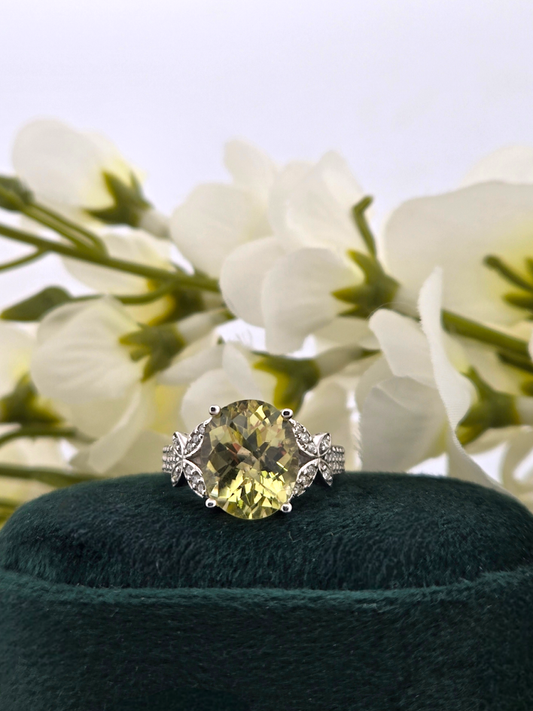 Delora | 14k White Gold | Quartz & Natural Diamond | Ring