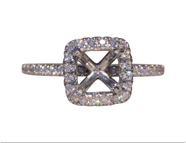 Platinum Cushion Shaped Halo Mounting with Diamonds